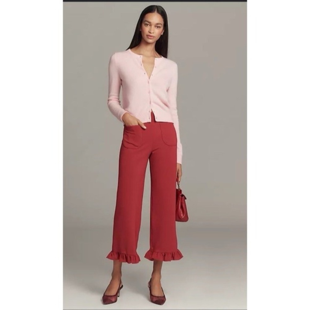 Maeve The Colette Pants High Rise Wide Leg Ruffle Crop Red Sz 33 Boho Maximalist